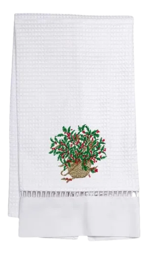 Holly Basket Waffle Weave Guest Towel, Ladder Lace, Embroidered
