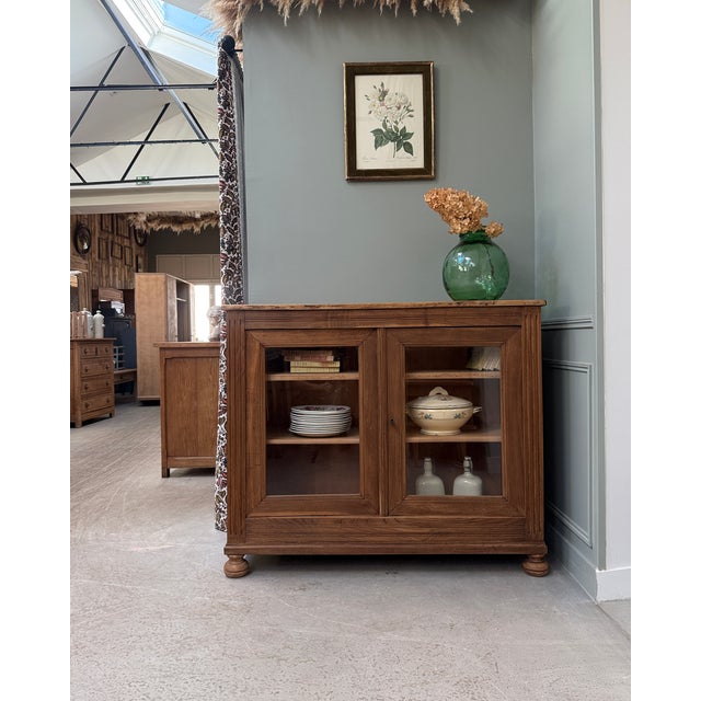 Parisian Glass-Fronted Oak Buffet, 1940s For Sale - Image 16 of 16
