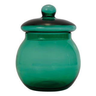 Empoli Vetro Verde Glass Apothecary Jar with Lid, Italy, 1960s For Sale
