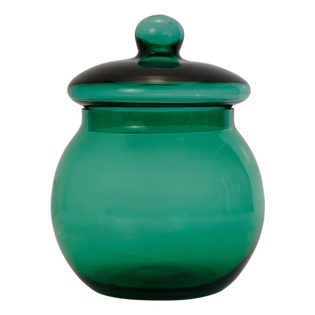 Empoli Vetro Verde Glass Apothecary Jar with Lid, Italy, 1960s For Sale