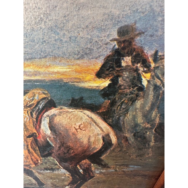 Vintage Old West Cowboy/Horse Scene on cardboard with a rustic wood frame. Perfect for office, kids room or family room....