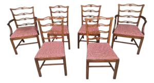 Vintage Traditional Ladderback Dining Chairs, Set of 6, Including 2 Armchairs