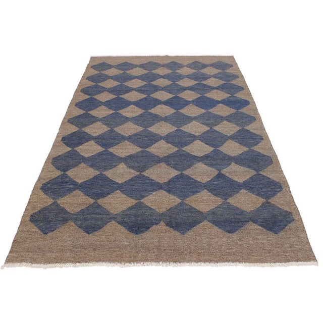Bohemian Abstract Amalia Grey/Blue HandWoven Kilim Wool Rug 6'4 X 9'7 Chairish