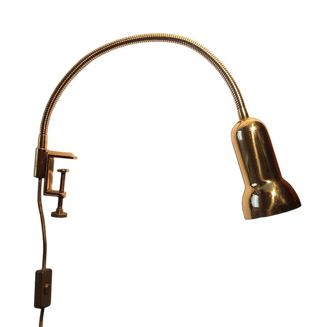 Vintage Italian Adjustable Brass Gooseneck Clamp Lamp, 1960s For Sale - Image 9 of 9