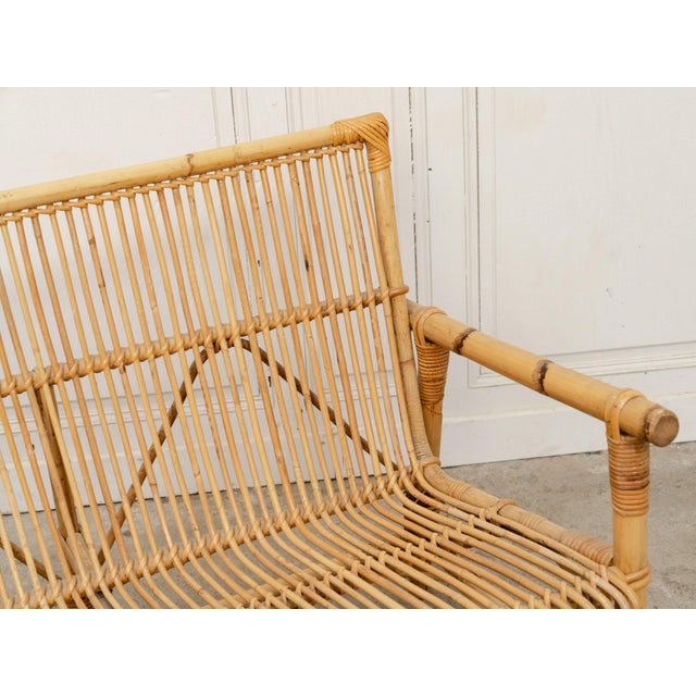 Mid-Century Modern Vintage Bamboo and Rattan Bench, 1970s For Sale - Image 3 of 15