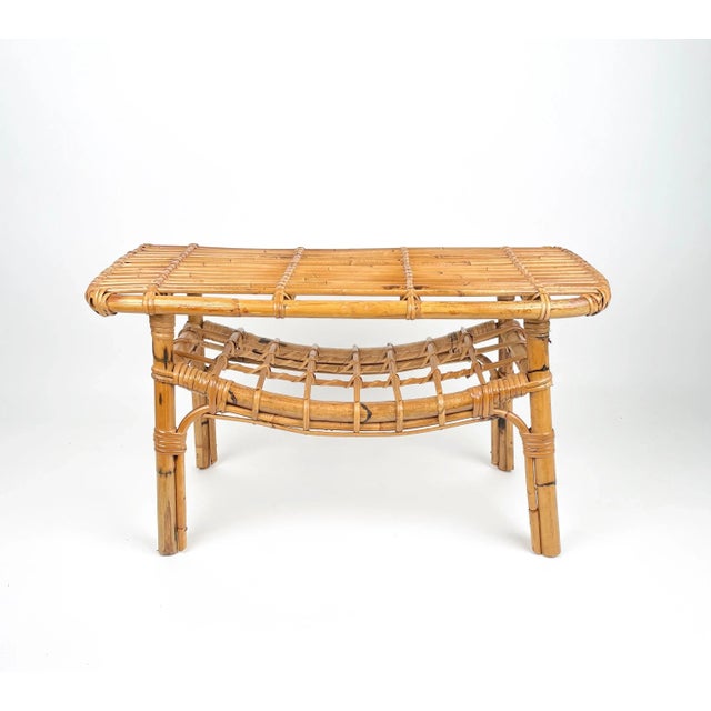 Bamboo & Rattan French Riviera Coffee Table, Italy, 1960s For Sale - Image 3 of 12