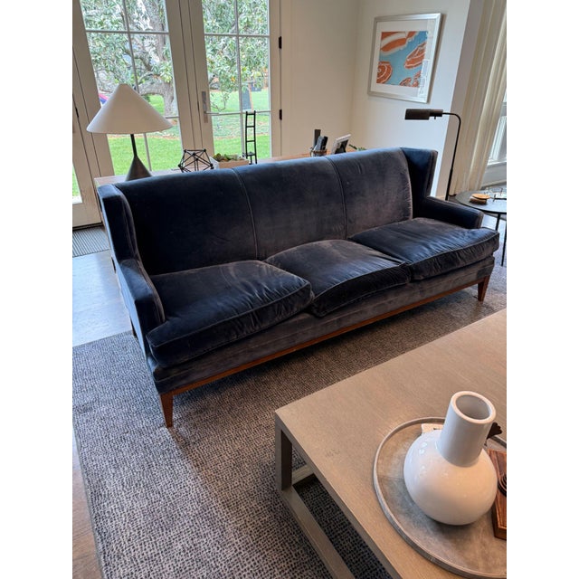 Navy Velvet Sofa by Mitchell Gold For Sale - Image 9 of 9