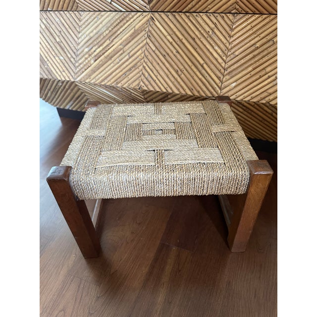 Vintage French Audoux Minet Style Handcarved Woven Rope & Oak Stool For Sale - Image 15 of 17