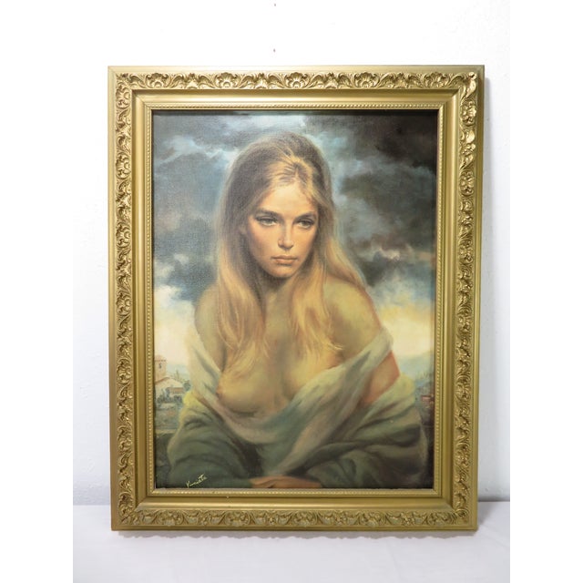 Mid-Century Modern Vintage Girl of Valdarno by Vinciata on Canvas Gold Frame Mid Century Art Print For Sale - Image 3 of 9