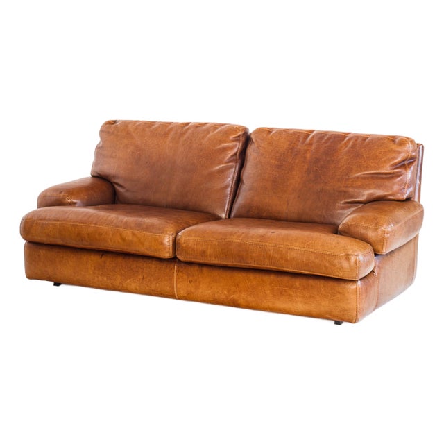 Vintage Camel Leather Convertible Sofa Bed, France, 1980s For Sale