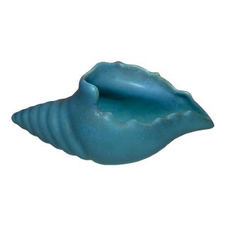 Antique Figural Blue Glazed Van Briggle Sea Shell Figural Pottery Vase Sculpture For Sale