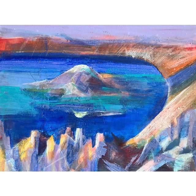 Patricia Zippin "Mountain in the Lake" 1980s Mixed Media Abstract Painting For Sale