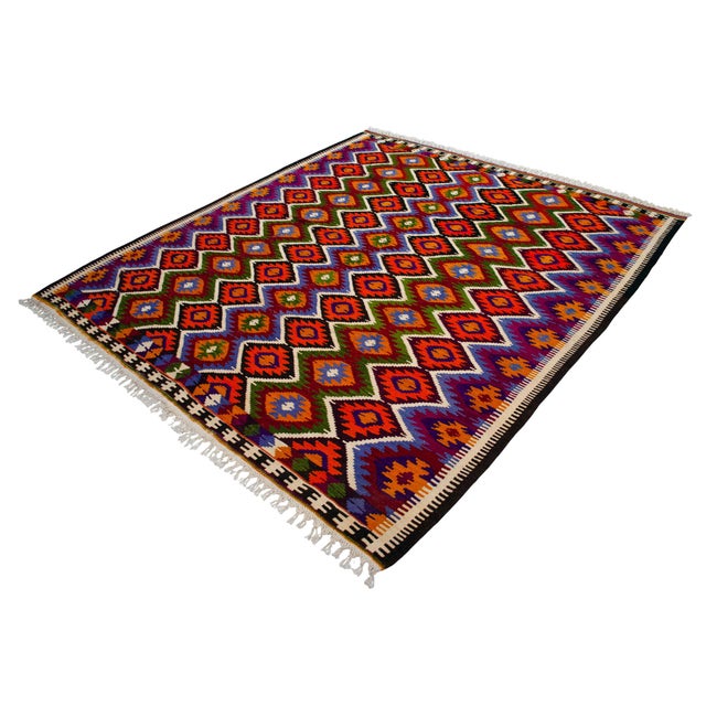 Textile Vintage Turkish Rug Kilim Hand Woven Area Rug - 6′2″ X 6′7″ For Sale - Image 7 of 16