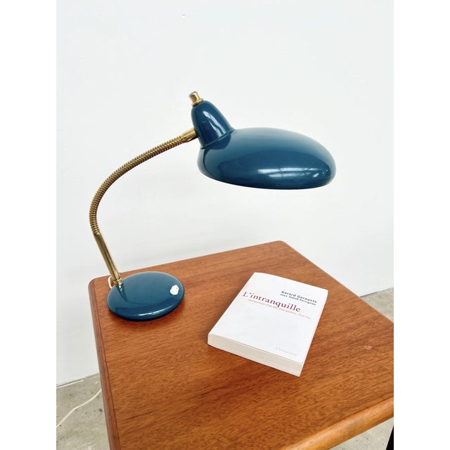 1960s Adjustable Table Lamp in Duck Blue and Gold Metal, 1960s For Sale - Image 5 of 10