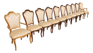 Karges French Provincial Louis XV Carved Walnut and Gold Gilt Dining Chairs, Set of Ten
