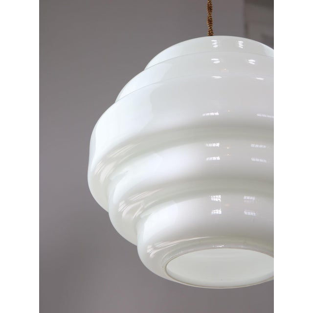 Mid-Century Modern Mid-Century Italian Brass and Opaline Glass Pendant Lamp For Sale - Image 3 of 17