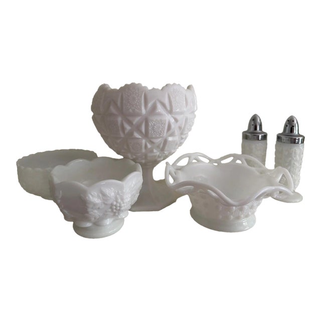 Vintage Milk Glass Bowls and Salt & Pepper Shakers - Set of 6 For Sale