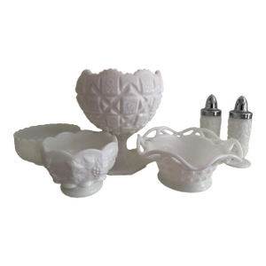 Vintage Milk Glass Bowls and Salt & Pepper Shakers - Set of 6