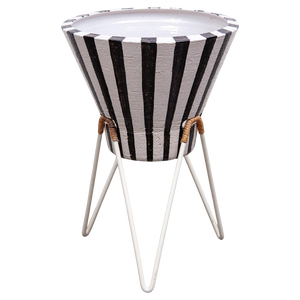 Scandinavian Tripod Planter Ceramic Black & White Stripes, Sweden, 1960s