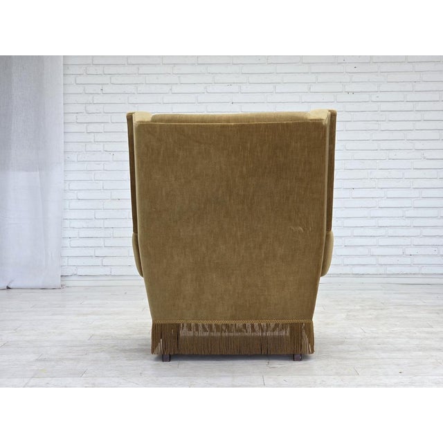 Green Vintage Danish Highback Chair in Yellow Furniture Velour, 1970s For Sale - Image 8 of 18
