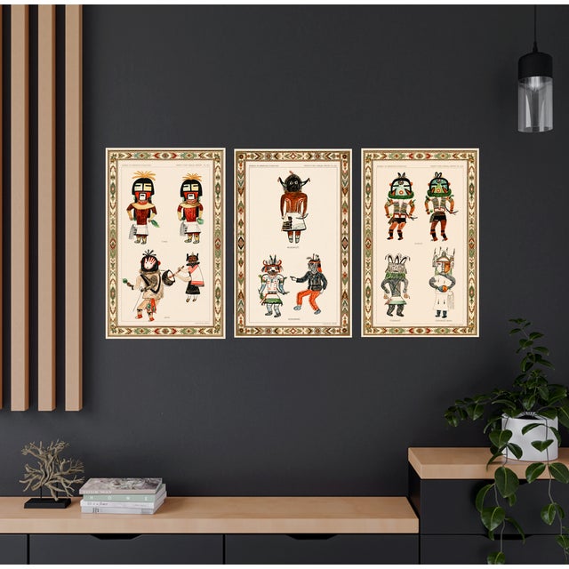 Atelier Aria Lumae Hopi Kachina Ritual Figures Companion Three Piece Gallery Board Set 18" X 27" For Sale - Image 9 of 18