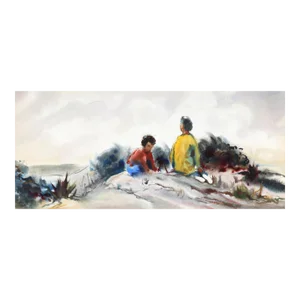1950s "Children Playing at the Beach P3.16" Watercolor Painting by Eve Nethercott