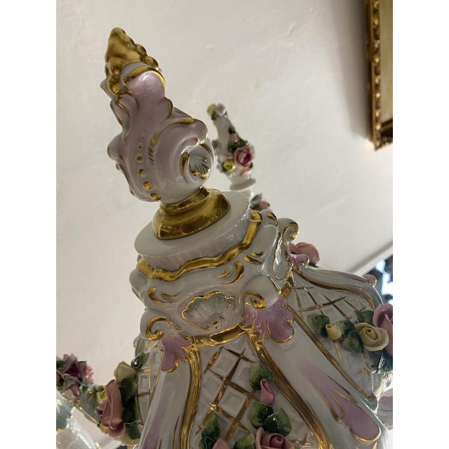 Ceramic Baroque Style Chandelier by Rudolf Kämmer Keramic Manufaktur, Volkstedt, Germany, 20th Century For Sale - Image 7 of 14