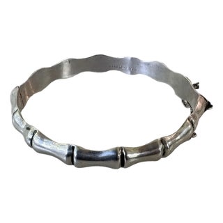 1980s Sterling Silver Bamboo Hinged Bangle Bracelet For Sale