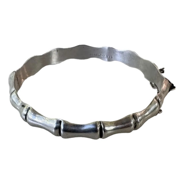 1980s Sterling Silver Bamboo Hinged Bangle Bracelet For Sale