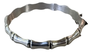 1980s Sterling Silver Bamboo Hinged Bangle Bracelet