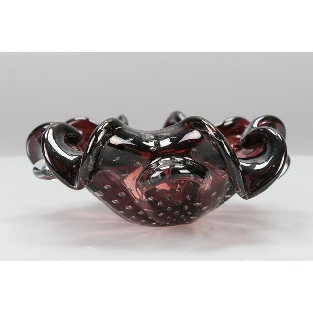 Mid-Century dark purple Murano bubble glass bowl, Italy, circa the 1960s. A gorgeous handblown Murano art glass sculptural...