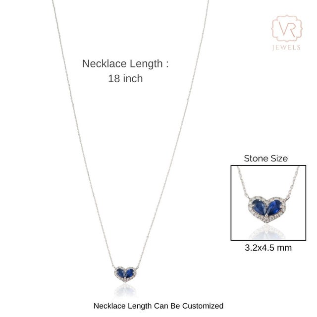 Natural Twin Sapphire and Diamond Heart Necklace in 14k White Gold For Sale - Image 11 of 15