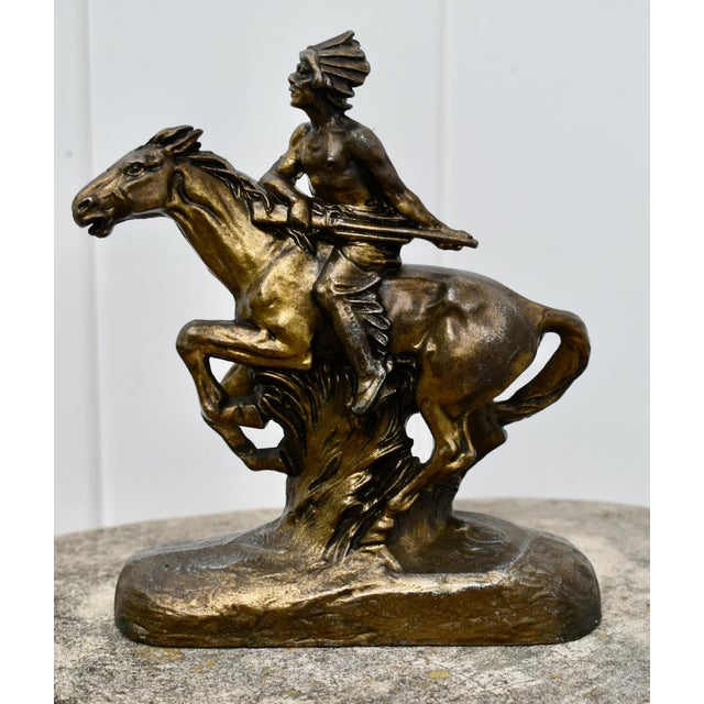 Vintage Spelter Indian Warrior on a Horse in a Bronze Finish For Sale In Philadelphia - Image 6 of 11