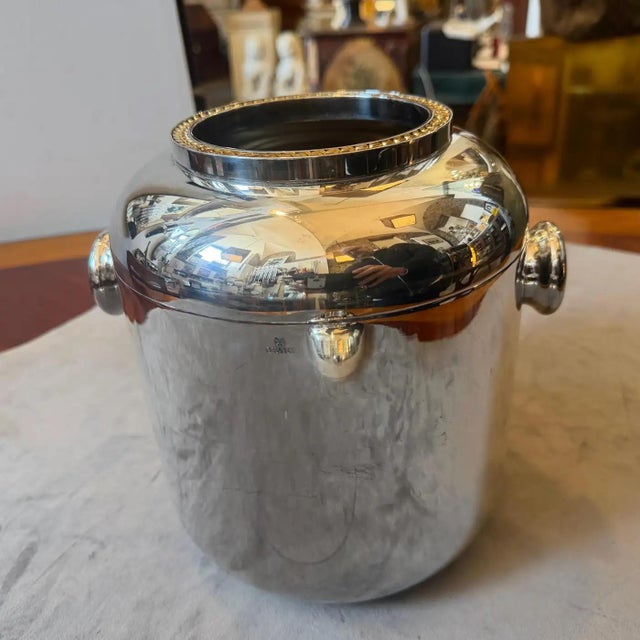 Metal 1970s Mid-Century Modern Silver Plate and Brass Luxury Wine Cooler by Cesa 1882 For Sale - Image 7 of 14