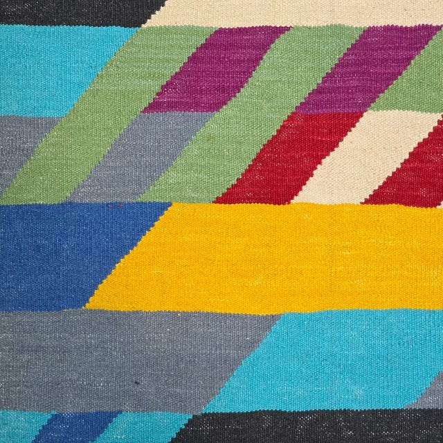 Black Hand-Woven Wool Op Art Tapestry After Bridget Riley "Nataraja" For Sale - Image 8 of 9