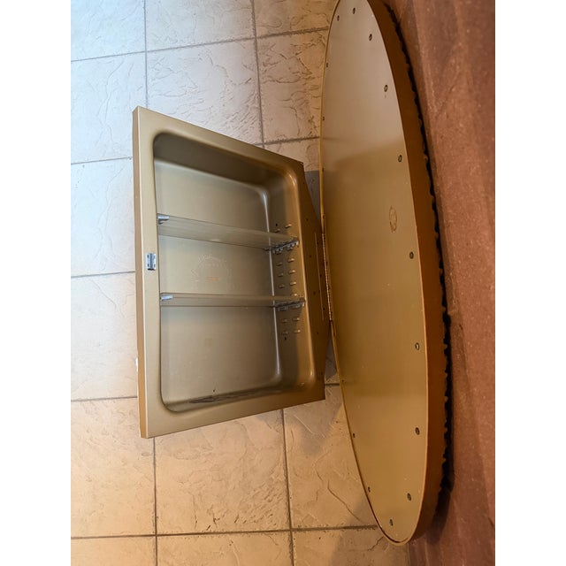 Tan Vintage C. 1950s Oval Hollywood Regency Recessed Medicine Cabinets. A Pair For Sale - Image 8 of 12