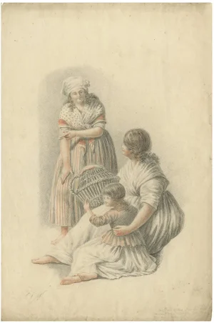 Dutch School Artist, Women and Child, 1805, Crayon Drawing
