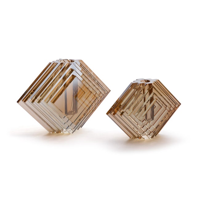 Sculptural and refined, this crystal glass vase features a stacked concentric diamond silhouette that brings modern...