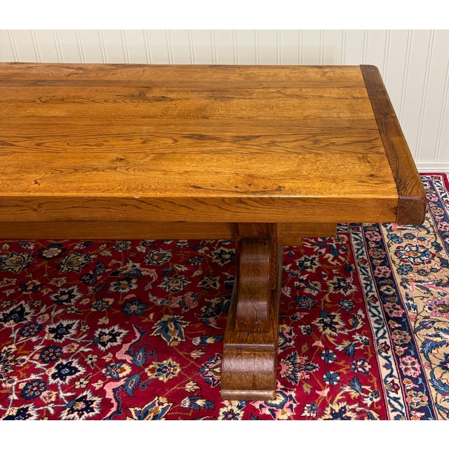 Antique French Country Farm Dining Table Farmhouse Trestle Base Honey Oak For Sale In Dallas - Image 6 of 17