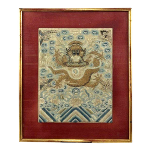 Antique 18th Century Chinese Silk Embroidery Dragon Tapestry Framed Qing Dynasty