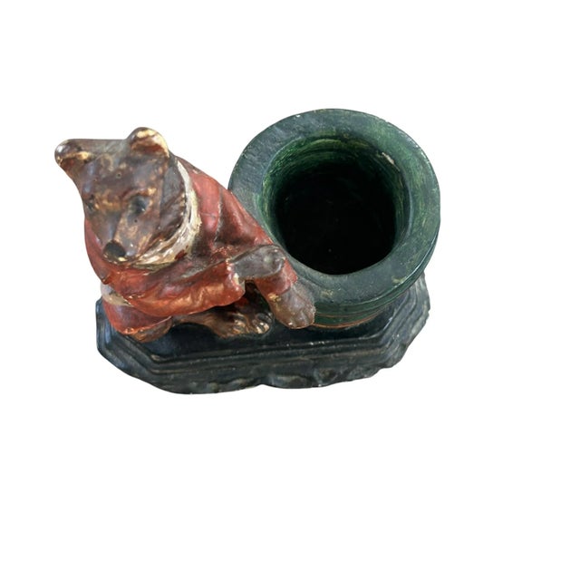 Late 19th Century Antique Hand Painted Rustic Dog Chalkware Match Holder For Sale - Image 5 of 6