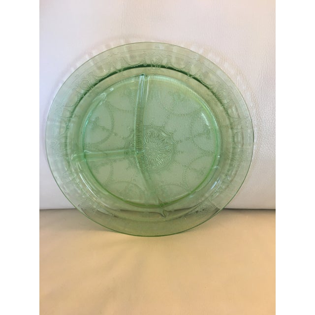 1920s Vintage Uranium Etched Glass Divided Plates- Set of 2 For Sale - Image 5 of 7