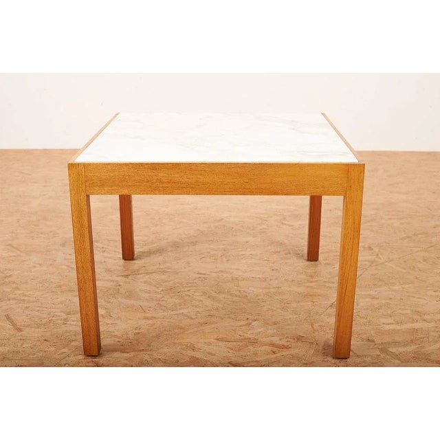 Brown Side Table in Wood & White Marble Top For Sale - Image 8 of 10