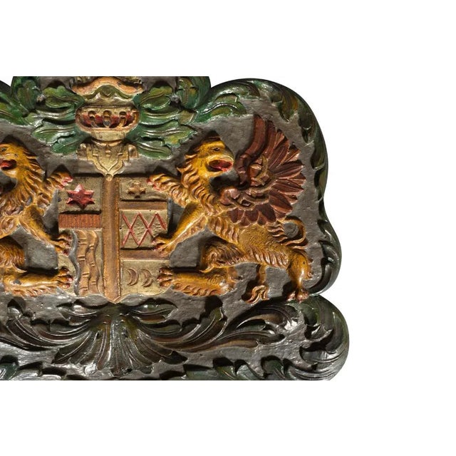 English European Painted Wood Coat of Arms For Sale - Image 3 of 6