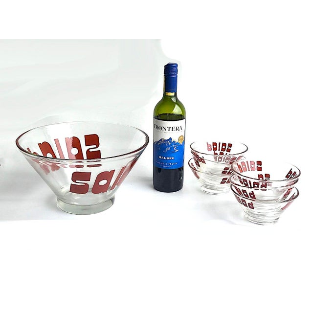 1970s Mid 20th Century Wheaton Glass Graphic Salad Bowls Set, 7 Pieces For Sale - Image 5 of 11