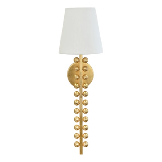 Matthew Izzo Home Gino One Arm Gold Leaf Ball Lined Wall Sconce With Linen Shade For Sale