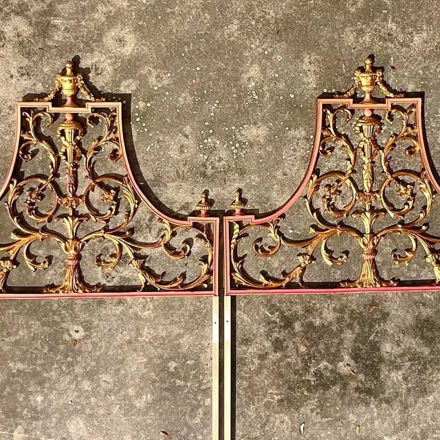 Vintage Regency Italian Palladio Gilt Twin Metal Headboards. - a Pair For Sale - Image 11 of 12