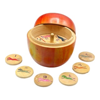 Folk Art Carved Apple Steeplechase Horse Racing Game Box For Sale