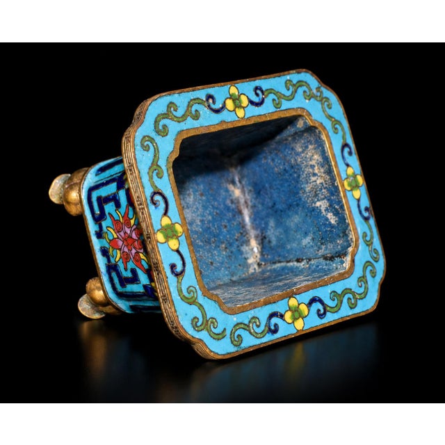 Chinese Antique Cloisonne Censer Brass Incense Burner Turquoise Enamel For Sale - Image 11 of 13