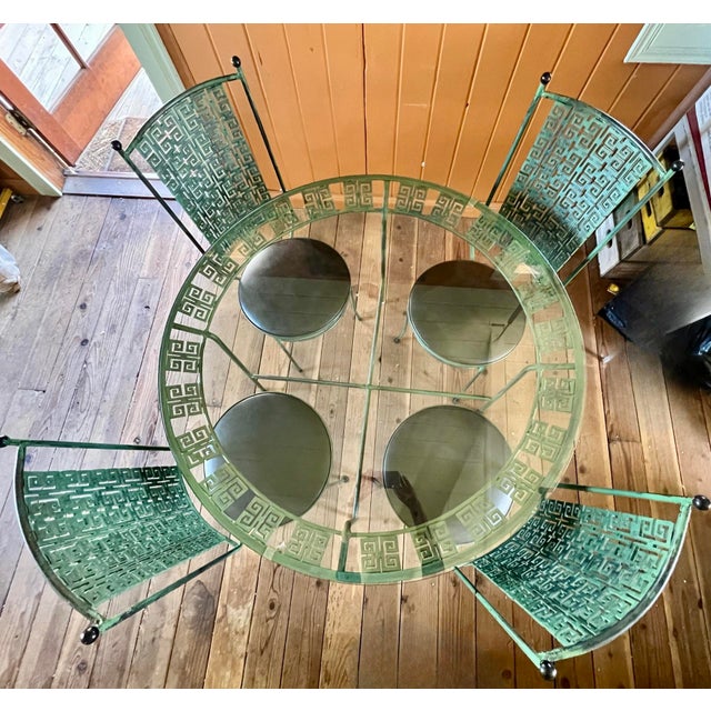 Mid-Century Modern Vintage Greek Key Wrought Iron Dinette Set For Sale - Image 3 of 12